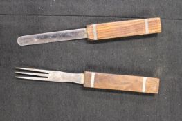 A 19th Century campaign knife and fork set, the knife with maker’s name of Wragg, iron bound