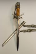 A Third Reich Army Officer’s dagger, 25.5cm flattened diamond section blade stamped WMW WAFFEN,