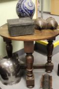 An 18th Century oak credence table, with drop leaf above bold turned legs and square section