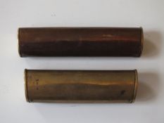 Two 1 1/2oz brass shot dispensers, one by James Dixon & Sons, the other by Sykes. (2)