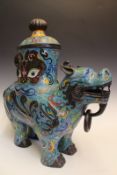 A Chinese cloisonne animal censer and cover of archaic form, with domed cover, loose ring handle