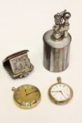 An 18ct gold cased pocket watch, a rolled gold cased pocket watch, a silver and crocodile skin cased