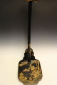 A very fine lacquered Tachi stand, decorated with pheasant, bamboo and flowers in gold on a black