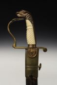 A Blued and Gilt American Eagle Head sabre, 80.5cm sharply curved blade decorated with an Eagle,