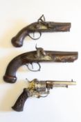 A Continental flintlock travelling pistol, 3.25 inch two-stage barrel with fluted breech end, border