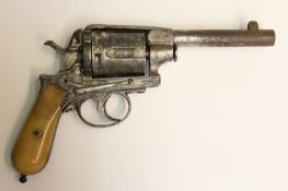 An 11mm five-shot Gasser revolver, 5 inch sighted barrel, border and foliate engraved frame