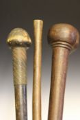 Two various Knob-Kerrie, together with a short tribal staff. (3)