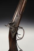 A large double barrelled percussion sporting gun by Rasch, 43.75 inch sighted damascus barrels,
