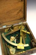 A 19th Century brass sextant (unsigned), with silvered scale, lacking some parts, contained in