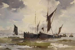 John Yardley (b.1933) (ARR), “Changing Sky”, Thames Barges on an estuary, signed, watercolour, 31.