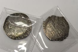 Charles I half crown, king on horseback reverse with oval shield (f or above), together with another