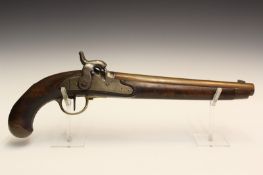 An Hanoverian Model 1818-43 .650 calibre rifled percussion cavalry pistol, 10 inch sighted browned