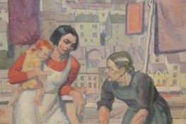 Harold Dearden (1888-1962), Washing Day, oil on canvas on board, 26 x 29.5cm.