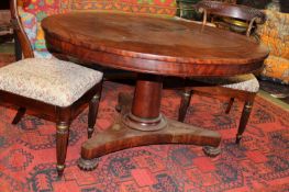 A William IV mahogany centre table, the circular top on central tapering pedestal, shaped platform