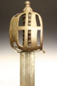 An 18th Century style Scottish basket hilted broad sword, 89.5cm triple fullered blade struck with