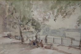 Alfred Hayward (1875-1971), Figures on an embankment, signed, watercolour and wash,