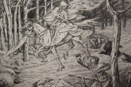 Unknown Artist (early 20th Century), Death as a skeleton riding a grey horse through a wood