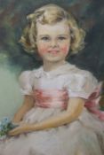 English School (early/mid 20th Century), Portrait of a small girl in white dress, indistincly signed