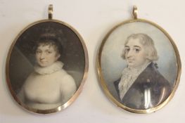 A matched pair of late 18th/early 19th Century portrait miniatures, depicting Frances Anne Giraud (