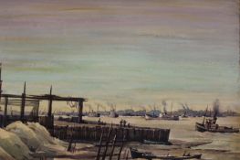 A collection of six various unframed watercolours, comprising two views of boats in harbour by James