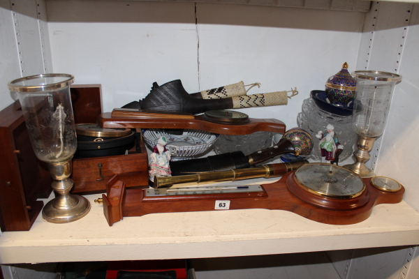 TWO BAROMETERS,A COMPASS,TELESCOPE AND VARIOUS COLLECTABLES
