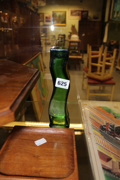 A KESWICK TRAY TOGETHER WITH A GREEN GLASS VASE