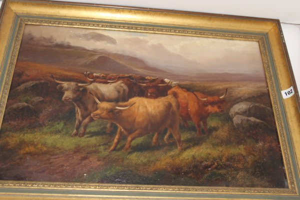 A VICTORIAN OIL ON CANVAS HIGHLAND CATTLE