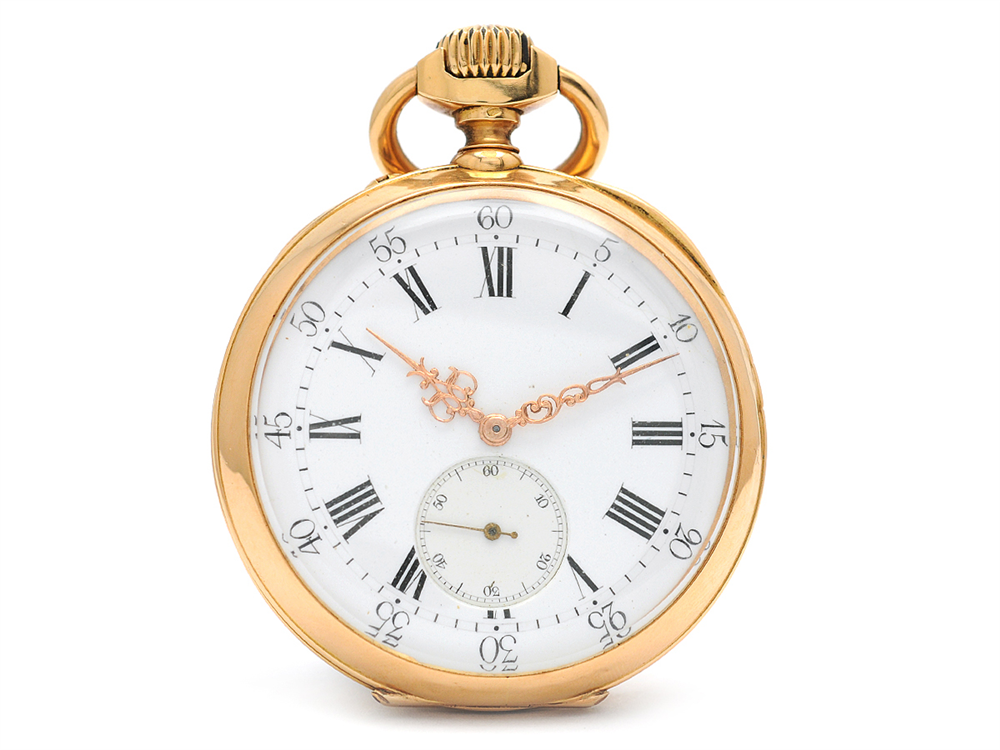 P. PLANTIER FILS Lisbonne, pocket watch, 49,5 mm, Case no. 8133, 18K gold, lever escapement, wolf