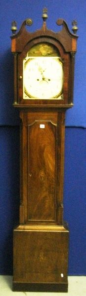 Late C18th Mahogany 8 Day Long Case Clock, plinth base, trunk with canted corners, door with oval