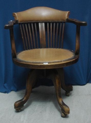 Early C20th Office Chair with tilt & swivel mechanism on 4 high cabriole style supports with later