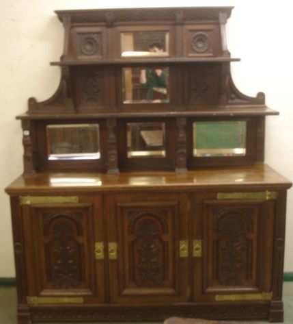 Victorian Oak Arts & Crafts Sideboard with 3 doors, internal shelving, rear with 3 internal