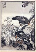 JAPANESE SCHOOL (19TH/20TH CENTURY) BIRDS AND LIZARD coloured woodblock 8 x 6ins