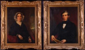 SCOTTISH SCHOOL (EARLY/MID 19TH CENTURY) HEAD AND SHOULDERS PORTRAIT OF LADY AND GENT pair of oils