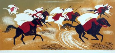 * CLIFFORD CYRIL WEBB, RE, RBA (1895-1972, BRITISH) ARAB HORSEMAN coloured linocut, signed, numbered