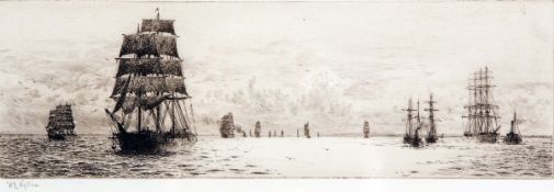 WILLIAM LIONEL WYLLIE, RI, RE (1851-1931, BRITISH) TIMBER SHIPS etching, signed in pencil to