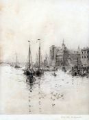 * ROWLAND LANGMAID, RN (1897-1956, BRITISH) BILLINGSGATE FROM THE POOL drypoint etching, publisher’s