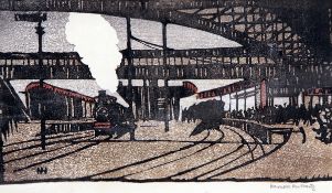 * ERIC HESKETH HUBBARD (1892-1957, BRITISH) TRAIN STATION coloured lithograph, signed in pencil to