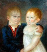 CONTINENTAL SCHOOL (19TH CENTURY) PORTRAIT OF BROTHER AND SISTER pastel 15 x 14ins