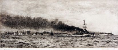 WILLIAM LIONEL WYLLIE, RI, RE (1851-1931, BRITISH) HMS CHAMPION AND THE 13TH FLOTILLA – THE BATTLE