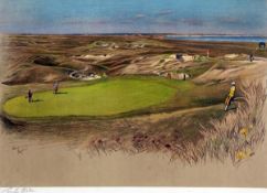 CECIL CHARLES WINDSOR ALDIN (1870-1935, BRITISH) GOLFERS ON A GOLF COURSE coloured lithograph,