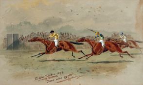 WILLIAM VERNER LONGE (1857-1924, BRITISH) ECLIPSE STAKES 1893 – ORME WINS AGAIN watercolour,