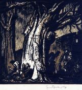 * FRANK BRANGWYN (1867-1956, BRITISH) FIGURES BY A TREE coloured woodblock, signed in pencil to