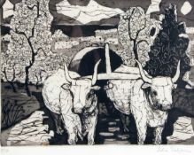 * JULIAN TREVELYAN (1910-1988, BRITISH) TWO OXEN black and white etching, signed and numbered 8/10