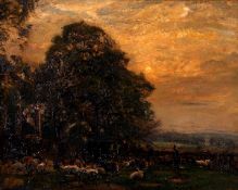 * HERBERT ROYLE (1870-1958, BRITISH) SHEEP FLOCK oil on canvas, signed lower left 15 x 19ins