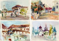 MARGARETA STERIAN (1897-1992, ROMANIAN) TOWN SCENES group of four watercolours, all signed lower