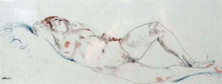 * HENRY RICHARD BIRD, ARCA (1909-2000, BRITISH) RECLINING NUDE pencil and crayon drawing, signed