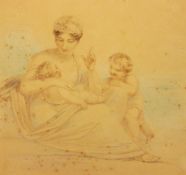 ATTRIBUTED TO HENRY SINGLETON (1766-1839, BRITISH) MOTHER AND CHILDREN pencil and watercolour, bears