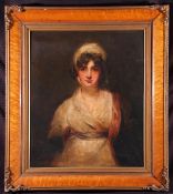 ENGLISH SCHOOL (18TH/19TH CENTURY) HEAD AND SHOULDERS PORTRAIT OF LADY WEARING BONNET oil on