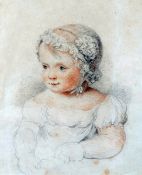 ATTRIBUTED TO JOSIAH SLATER (18TH/19TH CENTURY, BRITISH) YOUNG CHILD IN BONNET pencil and crayon 8 x