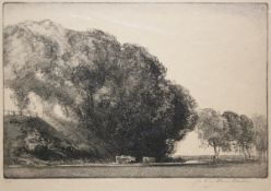 * ANTHONY RAINE BARKER (1880-1963, BRITISH) CATTLE AND TREES soft ground etching, signed, numbered